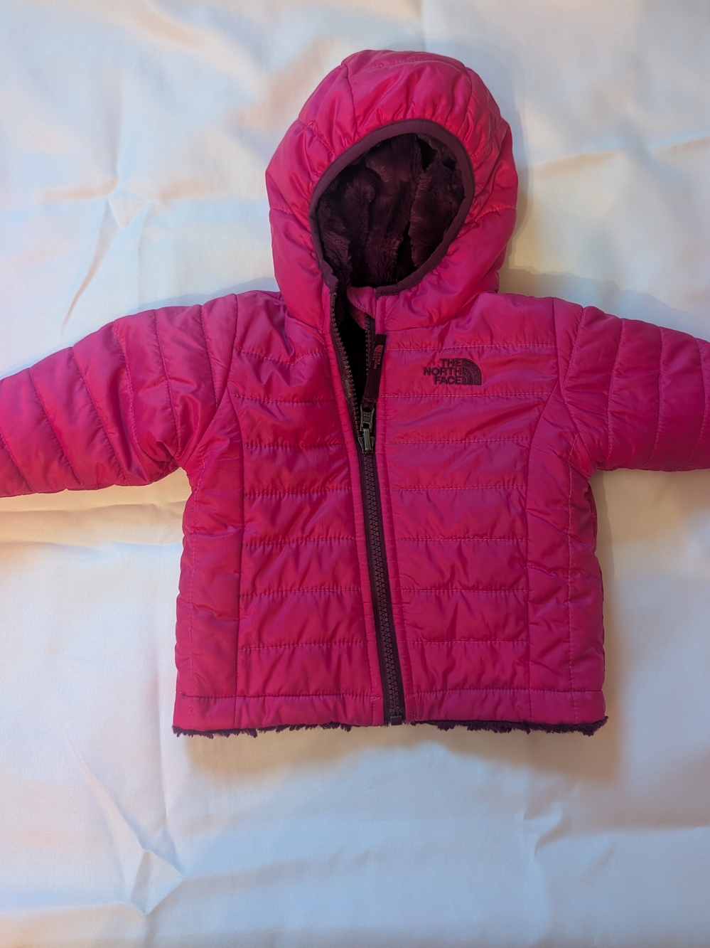 The North Face Kids' Pink Hooded Puffer Jacket Reversible 3-6 mos